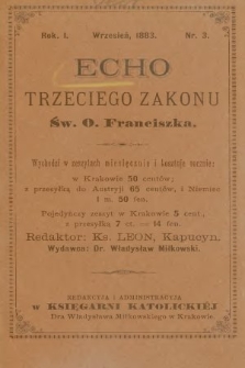 Echo Trzeciego Zakonu Św. o. Franciszka. R. 1, 1883, nr 3