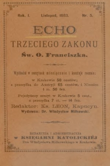 Echo Trzeciego Zakonu Św. o. Franciszka. R. 1, 1883, nr 5