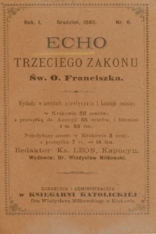 Echo Trzeciego Zakonu Św. o. Franciszka. R. 1, 1883, nr 6