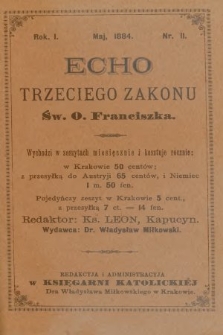 Echo Trzeciego Zakonu Św. o. Franciszka. R. 1, 1884, nr 11