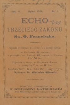 Echo Trzeciego Zakonu Św. o. Franciszka. R. 2, 1884, nr 1
