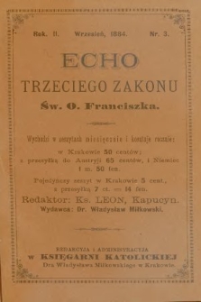 Echo Trzeciego Zakonu Św. o. Franciszka. R. 2, 1884, nr 3
