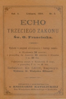 Echo Trzeciego Zakonu Św. o. Franciszka. R. 2, 1884, nr 5