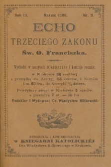 Echo Trzeciego Zakonu Św. o. Franciszka. R. 3, 1886, nr 9