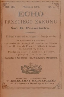Echo Trzeciego Zakonu Św. o. Franciszka. R. 8, 1890, nr 3