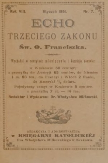 Echo Trzeciego Zakonu Św. o. Franciszka. R. 8, 1891, nr 7