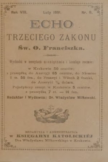 Echo Trzeciego Zakonu Św. o. Franciszka. R. 8, 1891, nr 8