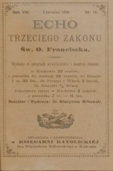 Echo Trzeciego Zakonu Św. o. Franciszka. R. 8, 1891, nr 12