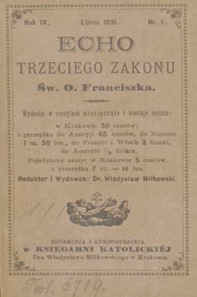 Echo Trzeciego Zakonu Św. o. Franciszka. R. 9, 1891, nr 1