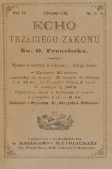 Echo Trzeciego Zakonu Św. o. Franciszka. R. 9, 1891, nr 2