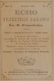 Echo Trzeciego Zakonu Św. o. Franciszka. R. 9, 1891, nr 3