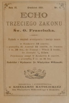 Echo Trzeciego Zakonu Św. o. Franciszka. R. 9, 1891, nr 6