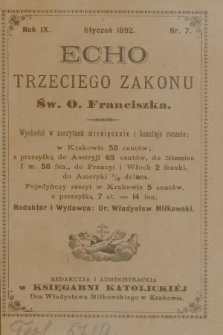 Echo Trzeciego Zakonu Św. o. Franciszka. R. 9, 1892, nr 7