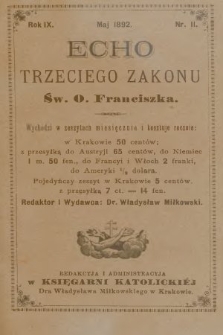Echo Trzeciego Zakonu Św. o. Franciszka. R. 9, 1892, nr 11