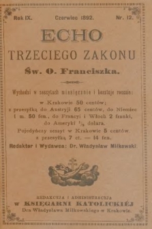 Echo Trzeciego Zakonu Św. o. Franciszka. R. 9, 1892, nr 12