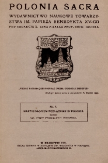 Polonia Sacra : wydawnictwo naukowe Towarzystwa im. Papieża Benedykta XV-go. 1921, nr 5