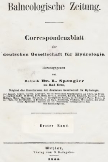 Balneologische Zeitung : Correspondenzblatt der deutschen Gesellschaft für Hydrologie. Bd. 1, 1855, Register zur Balneologischen Zeitung