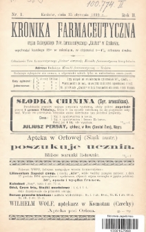 Kronika Farmaceutyczna : organ Towarzystwa Farmaceutycznego „Unitas” w Krakowie. 1899, nr 1