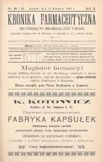 Kronika Farmaceutyczna : organ Towarzystwa Farmaceutycznego „Unitas” w Krakowie. 1899, nr 10-11
