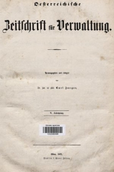 Oesterreichische Zeitschrift für Verwaltung. Jg. 5, 1872, indeksy