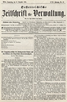 Oesterreichische Zeitschrift für Verwaltung. Jg. 17, 1884, nr 46