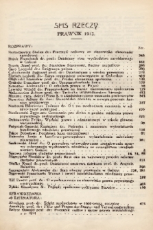 Prawnik : miesięcznik wydawany przez Bibliotekę Słuchaczów Prawa we Lwowie. 1913, spis rzeczy