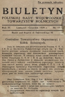 Biuletyn Poleskiej Rady Wojewódzkiej Towarzystw Rolniczych. 1929, nr 11-12