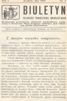 Biuletyn Polskiego Towarzystwa Emigracyjnego : miesięcznik poświęcony sprawom wychodźtwa. 1910, nr 5