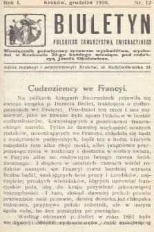 Biuletyn Polskiego Towarzystwa Emigracyjnego : miesięcznik poświęcony sprawom wychodźtwa. 1910, nr 12