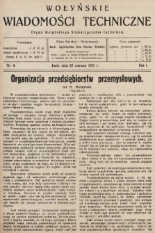 Wołyńskie Wiadomości Techniczne : organ Wołyńskiego Stowarzyszenia Techników. 1925, nr 4