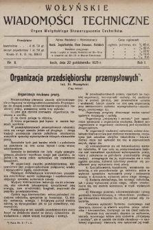 Wołyńskie Wiadomości Techniczne : organ Wołyńskiego Stowarzyszenia Techników. 1925, nr 8