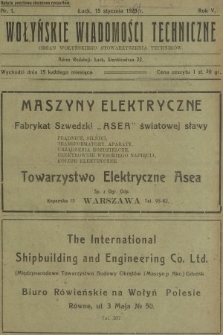 Wołyńskie Wiadomości Techniczne : organ Wołyńskiego Stowarzyszenia Techników. 1929, nr 1
