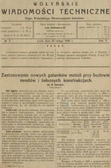 Wołyńskie Wiadomości Techniczne : organ Wołyńskiego Stowarzyszenia Techników. 1929, nr 2