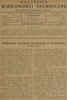 Wołyńskie Wiadomości Techniczne : organ Wołyńskiego Stowarzyszenia Techników. 1929, nr 8