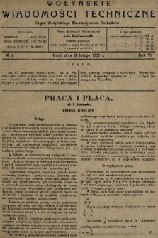 Wołyńskie Wiadomości Techniczne : organ Wołyńskiego Stowarzyszenia Techników. 1930, nr 2