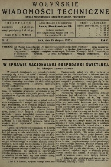 Wołyńskie Wiadomości Techniczne : organ Wołyńskiego Stowarzyszenia Techników. 1930, nr 8