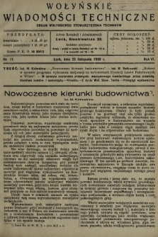 Wołyńskie Wiadomości Techniczne : organ Wołyńskiego Stowarzyszenia Techników. 1930, nr 11