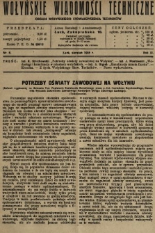 Wołyńskie Wiadomości Techniczne : organ Wołyńskiego Stowarzyszenia Techników. 1935, nr 8