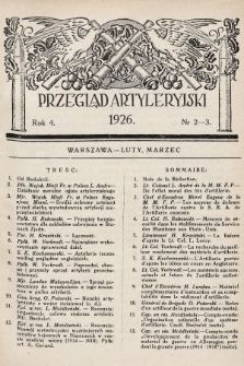 Przegląd Artyleryjski : organ artylerii, marynarki, uzbrojenia i przemysłu wojennego. 1926, nr 2-3