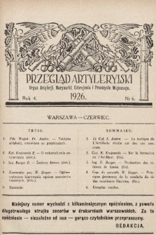 Przegląd Artyleryjski : organ artylerii, marynarki, uzbrojenia i przemysłu wojennego. 1926, nr 6