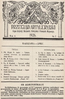 Przegląd Artyleryjski : organ artylerii, marynarki, uzbrojenia i przemysłu wojennego. 1926, nr 7