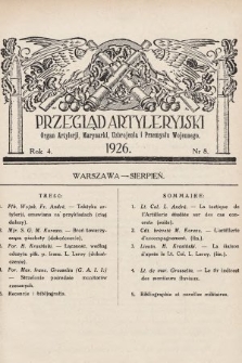 Przegląd Artyleryjski : organ artylerii, marynarki, uzbrojenia i przemysłu wojennego. 1926, nr 8