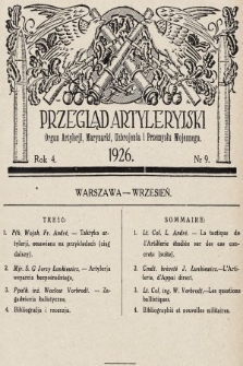 Przegląd Artyleryjski : organ artylerii, marynarki, uzbrojenia i przemysłu wojennego. 1926, nr 9