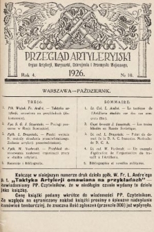 Przegląd Artyleryjski : organ artylerii, marynarki, uzbrojenia i przemysłu wojennego. 1926, nr 10