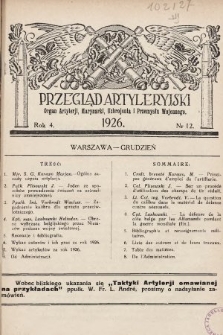 Przegląd Artyleryjski : organ artylerii, marynarki, uzbrojenia i przemysłu wojennego. 1926, nr 12