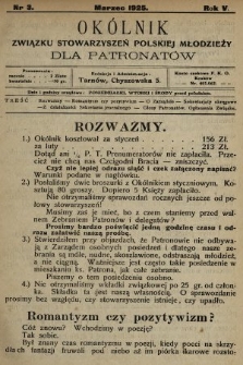 Okólnik Związku Stowarzyszeń Polskiej Młodzieży dla Patronatów. R.5, 1925, nr 3