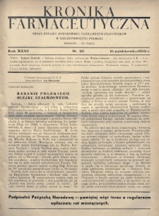 Kronika Farmaceutyczna : organ Związku Zawodowego Farmaceutów-Pracowników w Rzeczypospolitej Polskiej. 1933, nr 20