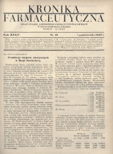 Kronika Farmaceutyczna : organ Związku Zawodowego Farmaceutów-Pracowników w Rzeczypospolitej Polskiej. 1935, nr 19