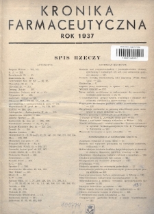Kronika Farmaceutyczna : organ Związku Zawodowego Farmaceutów-Pracowników w Rzeczypospolitej Polskiej. 1937, Spis rzeczy