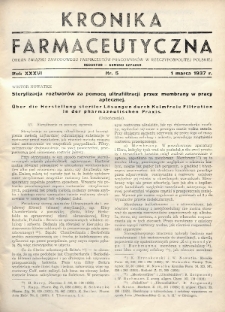 Kronika Farmaceutyczna : organ Związku Zawodowego Farmaceutów-Pracowników w Rzeczypospolitej Polskiej. 1937, nr 5